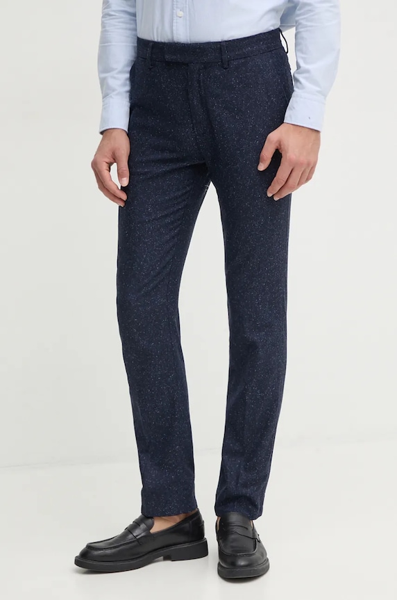 Hlače s primjesom vune Tommy Hilfiger s dodatkom vune mornarsko plava MW0MW36699