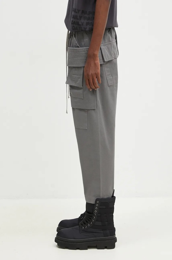 Rick Owens cotton trousers Creatch Cargo Cropped Drawstring DU02D2371.TW gray AW24
