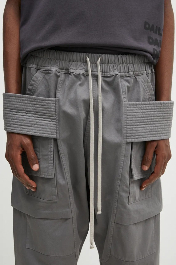 Rick Owens cotton trousers Creatch Cargo Cropped Drawstring gray DU02D2371.TW