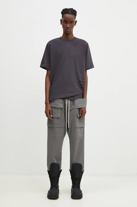 Rick Owens cotton trousers Creatch Cargo Cropped Drawstring DU02D2371.TW gray