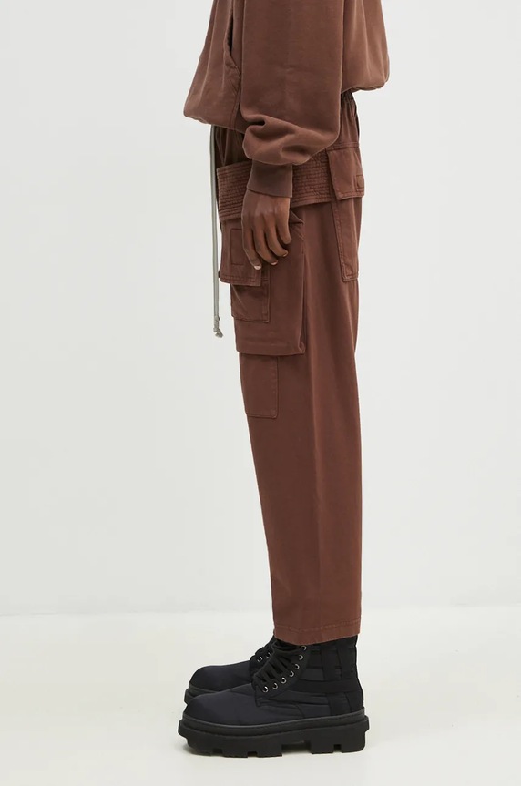 Rick Owens pantaloni della tuta di cotone Creatch Cargo Cropped Drawstring DU02D2371.RIG marrone AW24