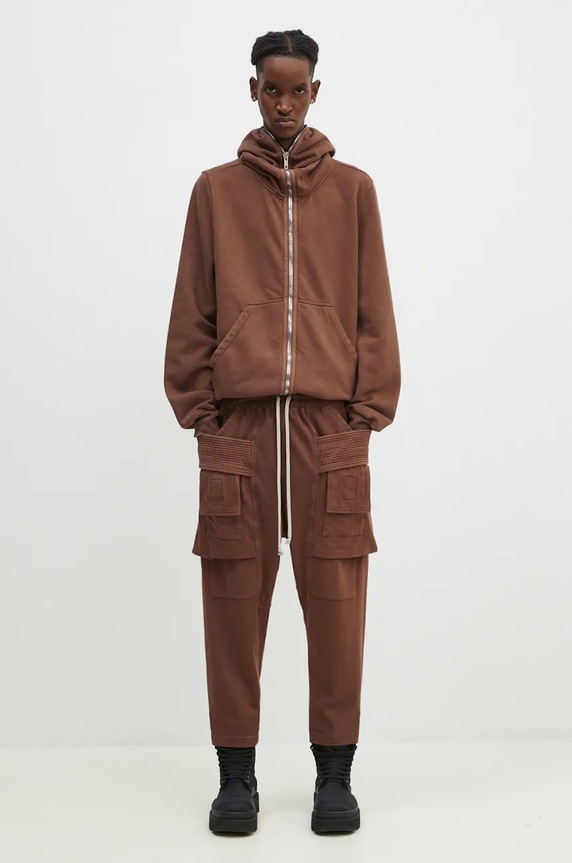 Rick Owens pantaloni della tuta di cotone Creatch Cargo Cropped Drawstring DU02D2371.RIG marrone