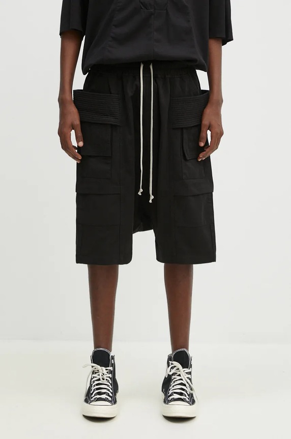 Rick Owens cotton shorts Creatch Cargo Pods fabric black DU02D2382.TW
