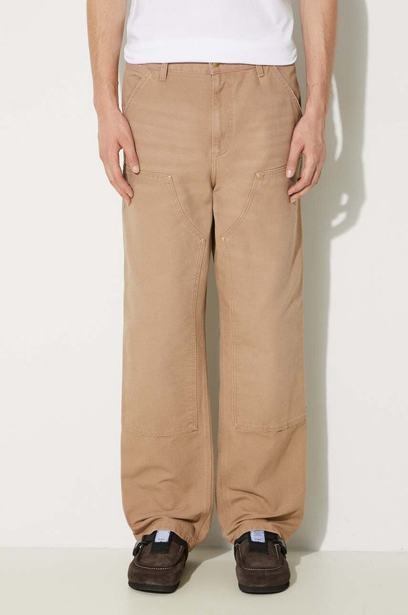 Carhartt WIP spodnie bawełniane Double Knee Pant gładkie beżowy I031501.2FS3K