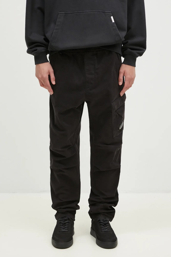 C.P. Company trousers Stretch Sateen Ergonomic Lens Single Cargo Pants fabric black 17CMPA180A005529G