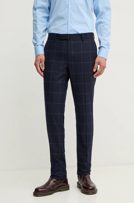 Hackett London spodnie wełniane wzorzyste granatowy HM470549R