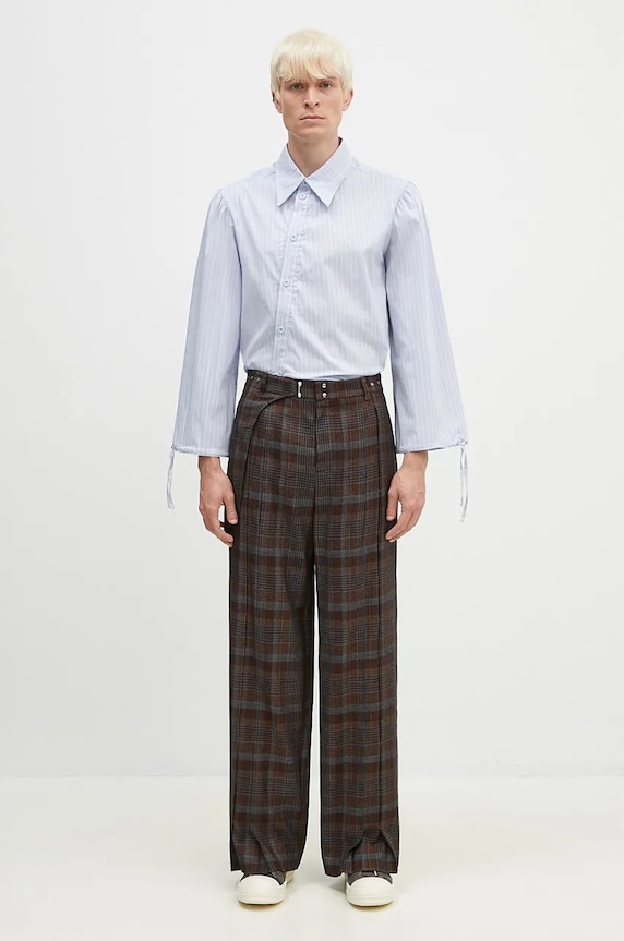 Andersson Bell spodnie wełniane Soe Check Wrap Trousers apa753m brązowy