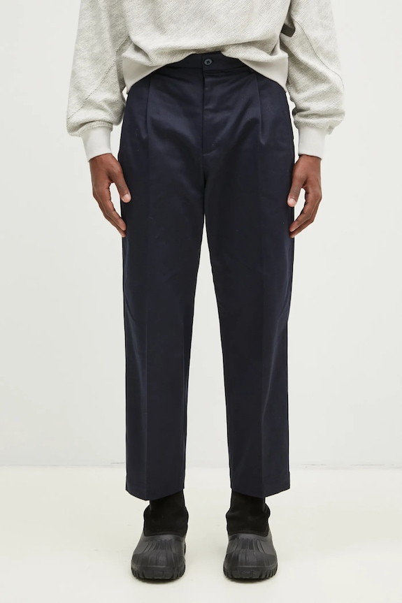 Bavlněné kalhoty Wacko Maria Double Pleated Chino Trousers jednoduchý námořnická modř 24FW.WMP.PT02