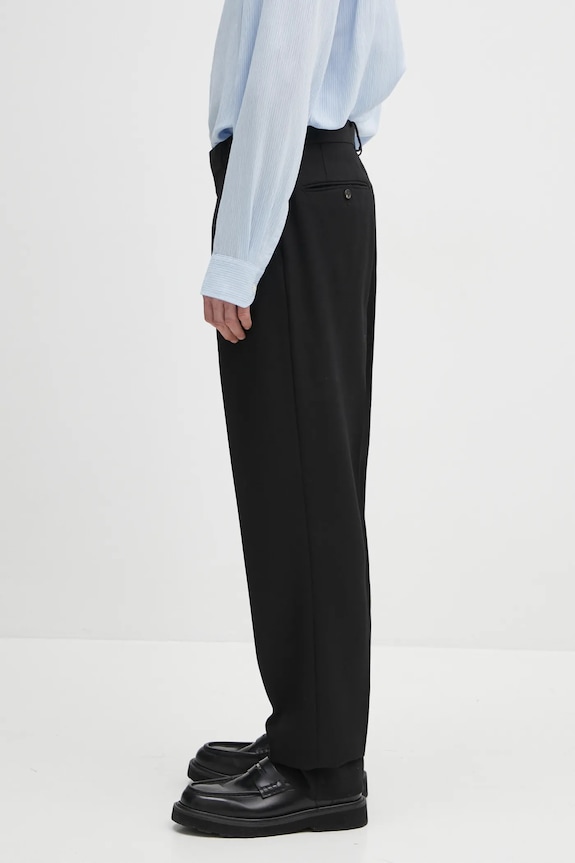 Вовняні штани Wacko Maria Pleated 24FW.WMP.TR02 чорний AW24