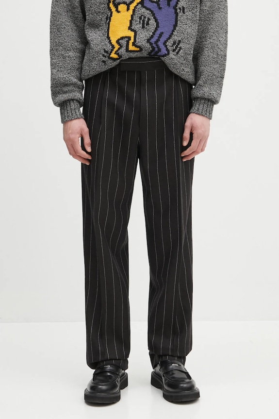 Wacko Maria pantaloni de lână Double Pleated lana negru 24FW.WMP.TR21