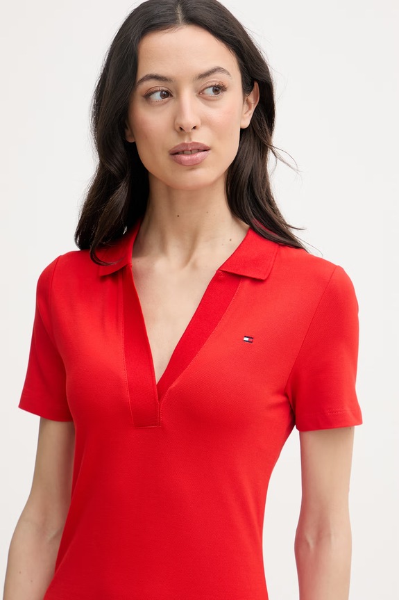Tommy Hilfiger šaty bavlnené s elastanom červená WW0WW42567