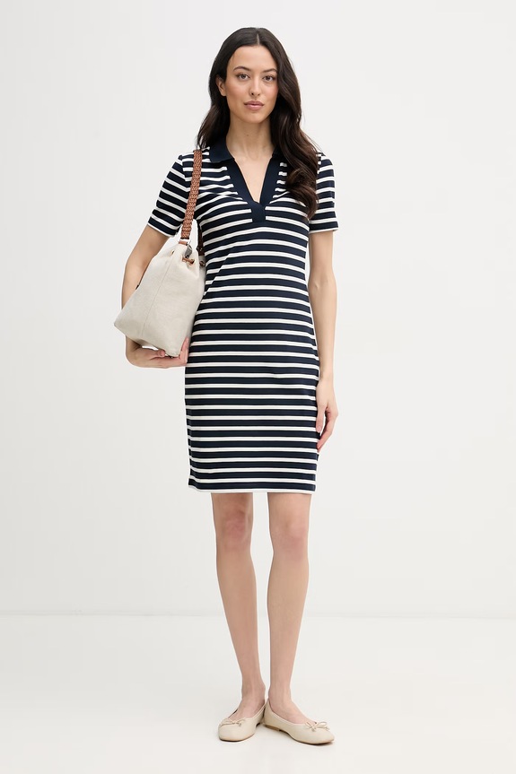 Tommy Hilfiger šaty bavlnené s elastanom WW0WW42567 tmavomodrá SS26