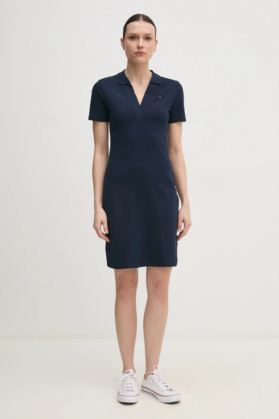 Tommy Hilfiger sukienka bawełniana z elastanem WW0WW42567 granatowy SS26