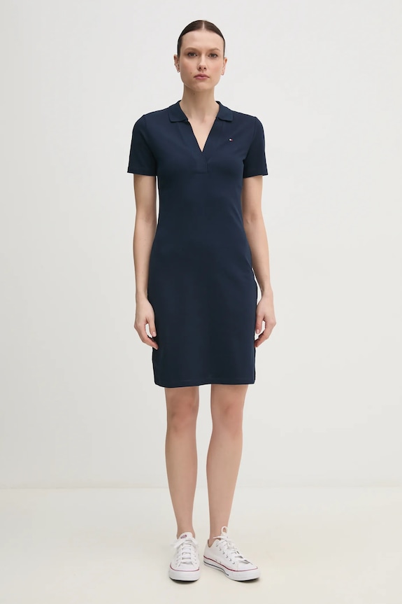 Tommy Hilfiger sukienka bawełniana z elastanem WW0WW42567 granatowy SS26