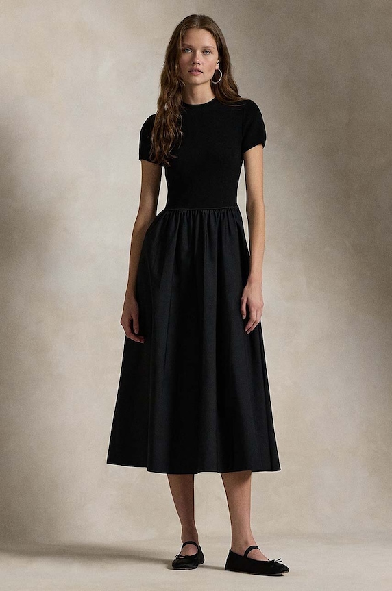 Haljina Polo Ralph Lauren širi se prema dolje crna 211955038