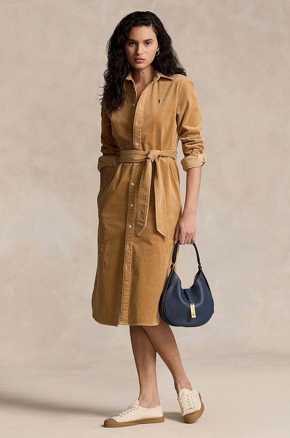 Polo Ralph Lauren rochie din velur midi bej 211941474
