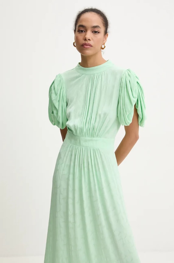 Rotate ruha Midi Puff Sleeve Dress zöld 1127662981