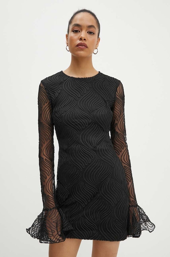 Šaty Rotate Shiny Mini Flounce Dress černá 112947100