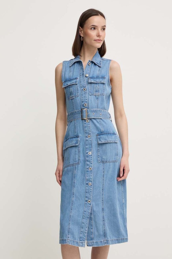 Pepe Jeans sukienka jeansowa LIZ bawełna niebieski PL953550
