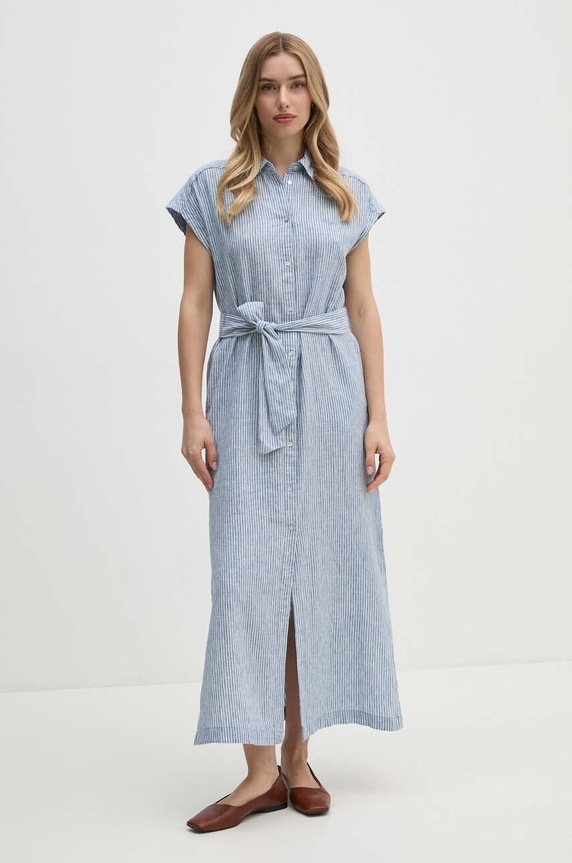 Pepe Jeans sukienka lniana MAYA casual niebieski PL953555