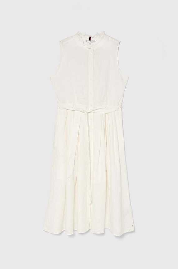 Lněné šaty Tommy Hilfiger midi béžová WW0WW44466