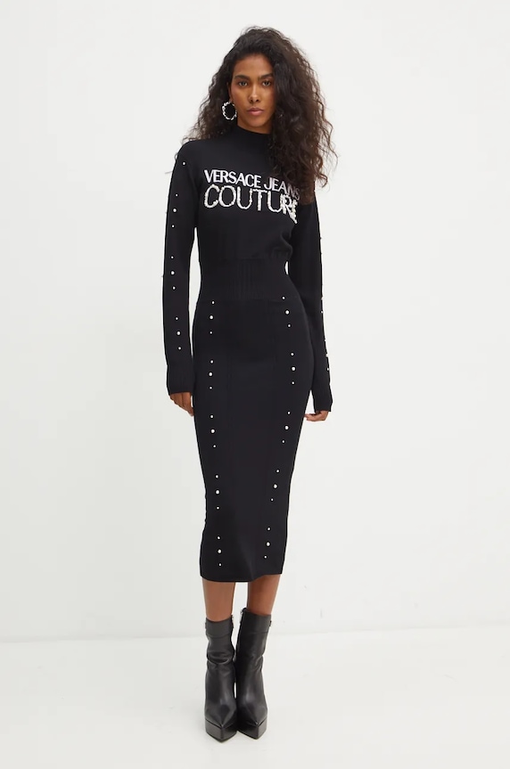 Šaty Versace Jeans Couture pletenina čierna 77HAOM11.CMN60