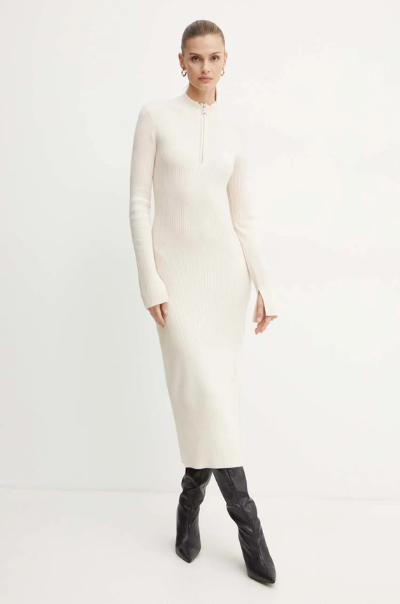 Patrizia Pepe sukienka wełniana casual beżowy 2A2848.K214