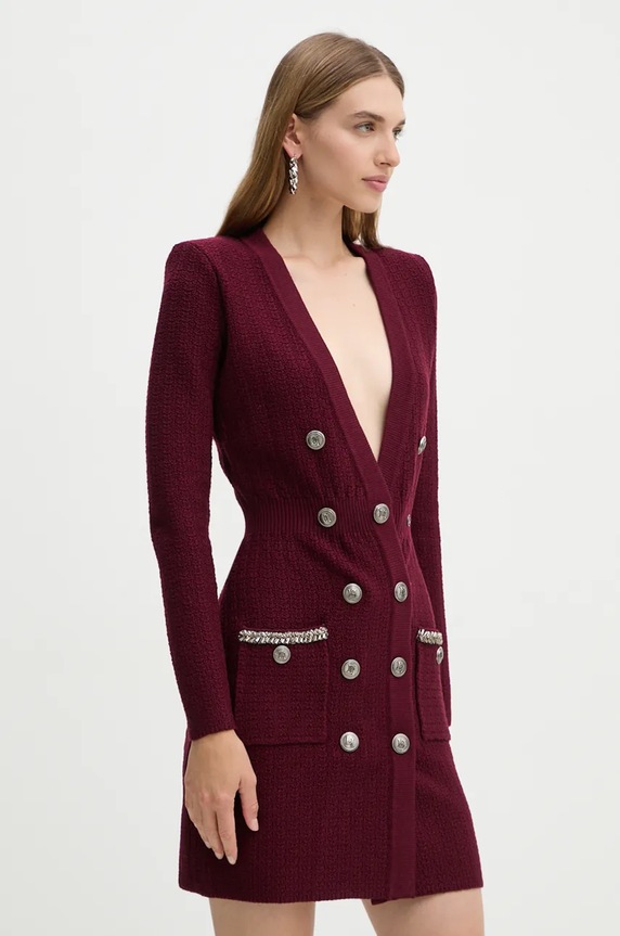 Φόρεμα από μείγμα μαλλιού Elisabetta Franchi casual μπορντό AM27S47E2