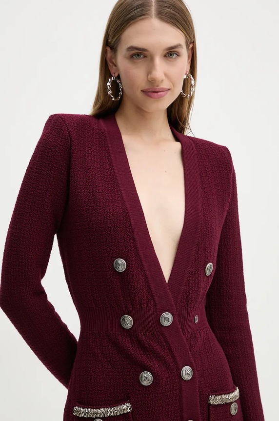 Φόρεμα από μείγμα μαλλιού Elisabetta Franchi μπορντό AM27S47E2