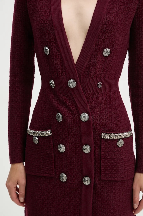 Φόρεμα από μείγμα μαλλιού Elisabetta Franchi AM27S47E2 μπορντό