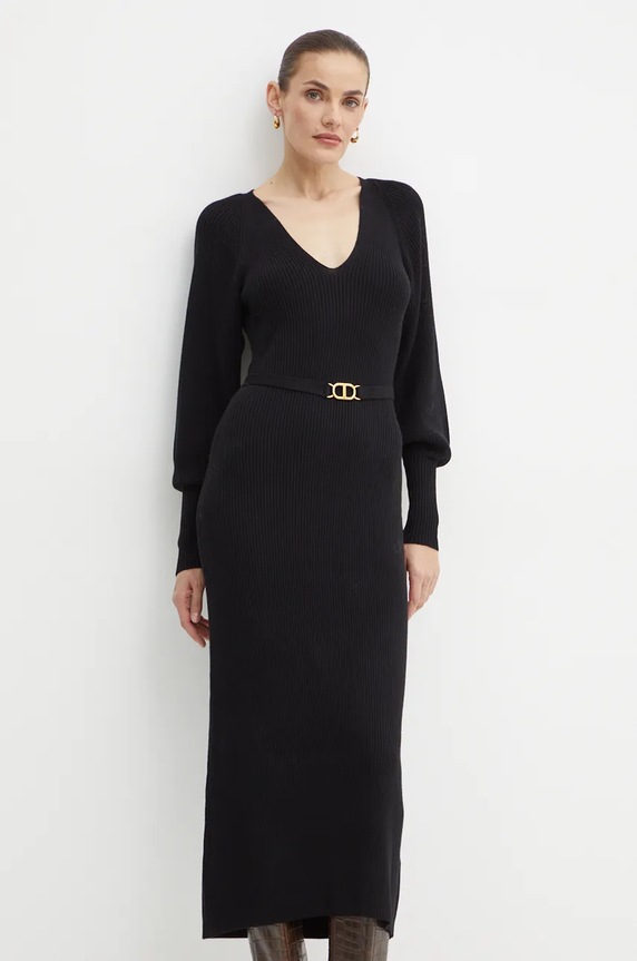 Twinset sukienka z domieszką wełny 242TT3060 czarny AW24