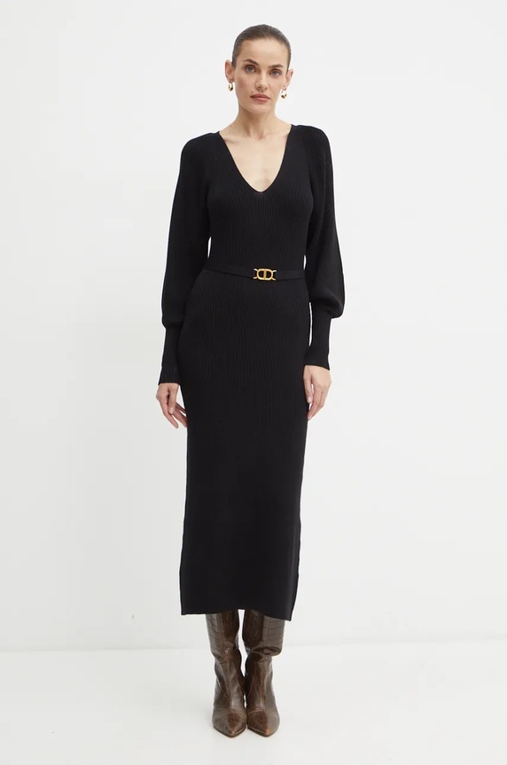 Twinset sukienka z domieszką wełny czarny 242TT3060