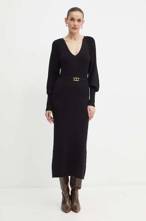 Twinset sukienka z domieszką wełny czarny 242TT3060