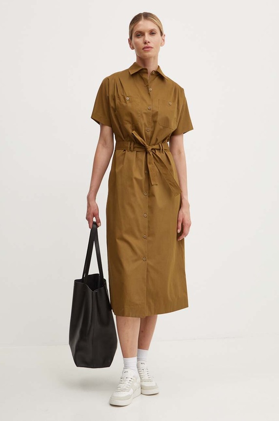 Pamučna haljina A.P.C. robe new drew COGZR.F05959 zelena AW24
