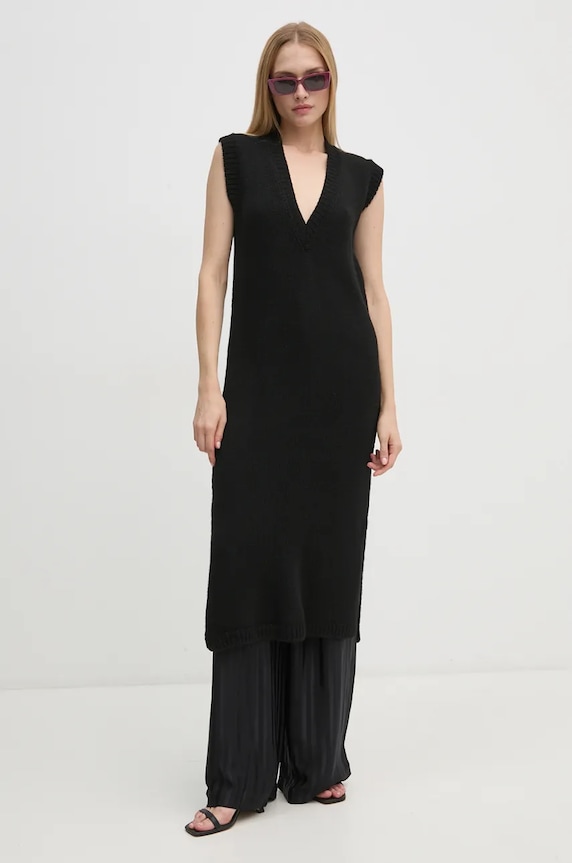 Φόρεμα από μείγμα μαλλιού Sisley 1276MV00T μαύρο AW24