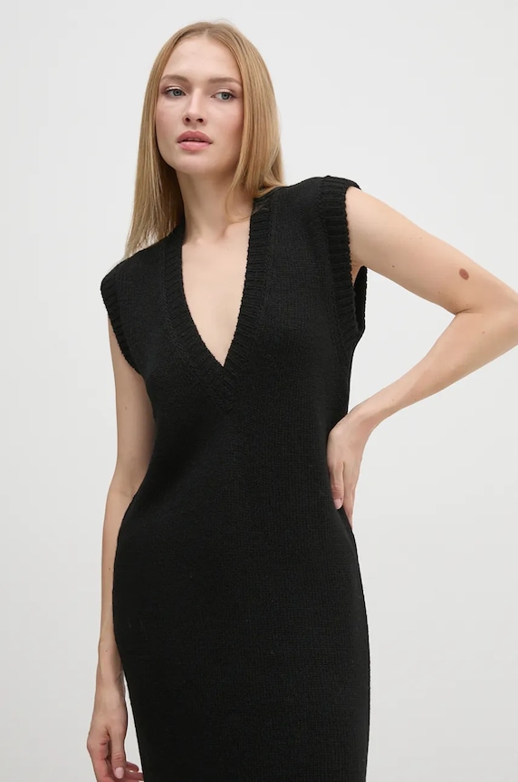 Φόρεμα από μείγμα μαλλιού Sisley μαύρο 1276MV00T