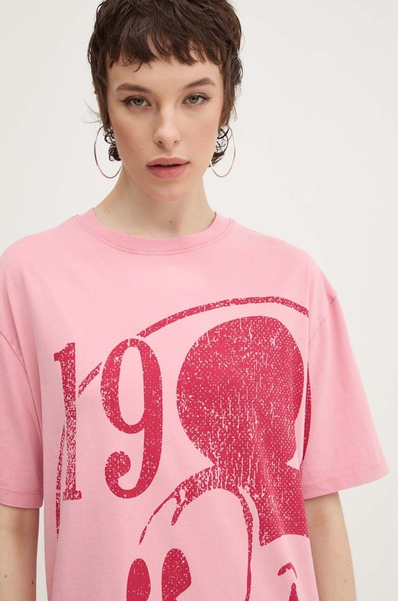 Βαμβακερό φόρεμα Desigual 19-MICKEY x Disney ροζ 24WWVK79