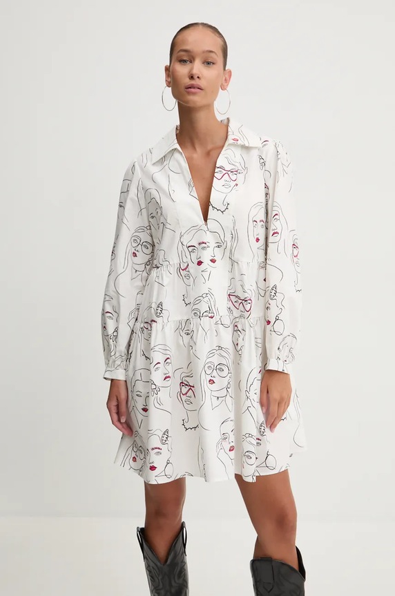 Bavlněné šaty Desigual LOUISVILLE mini bílá 24WWVW66