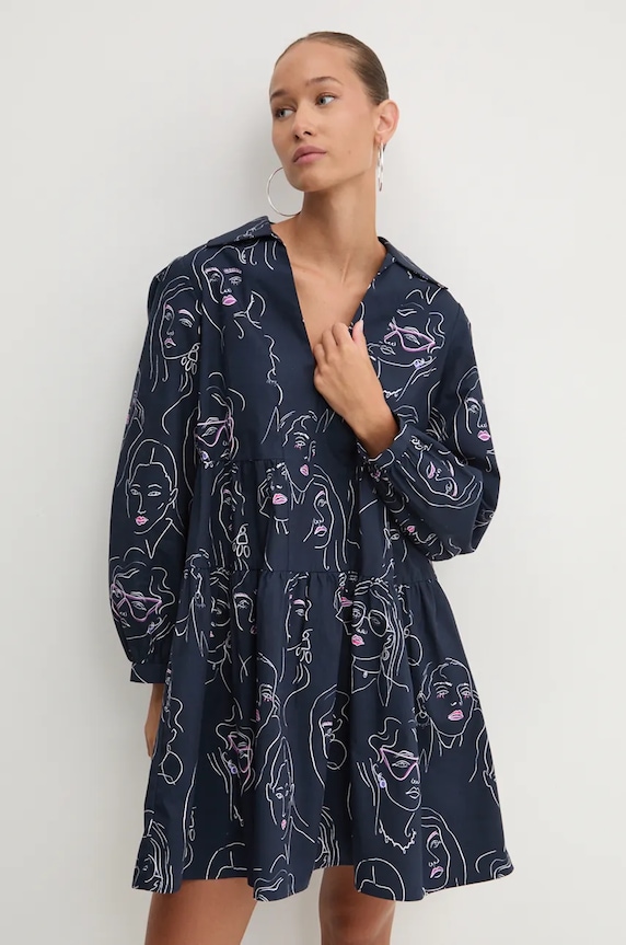 Βαμβακερό φόρεμα Desigual LOUISVILLE casual σκούρο μπλε 24WWVW66