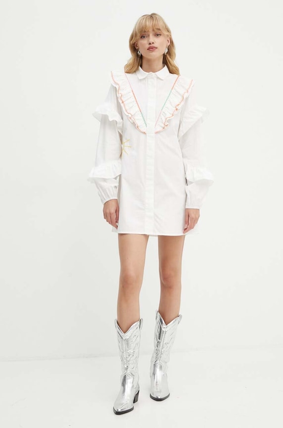 Never Fully Dressed rochie din bumbac Austin Mini NFDDR1436 alb AW24