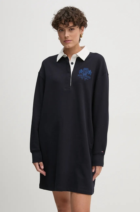 Tommy Hilfiger rochie din bumbac cu guler bleumarin WW0WW42914