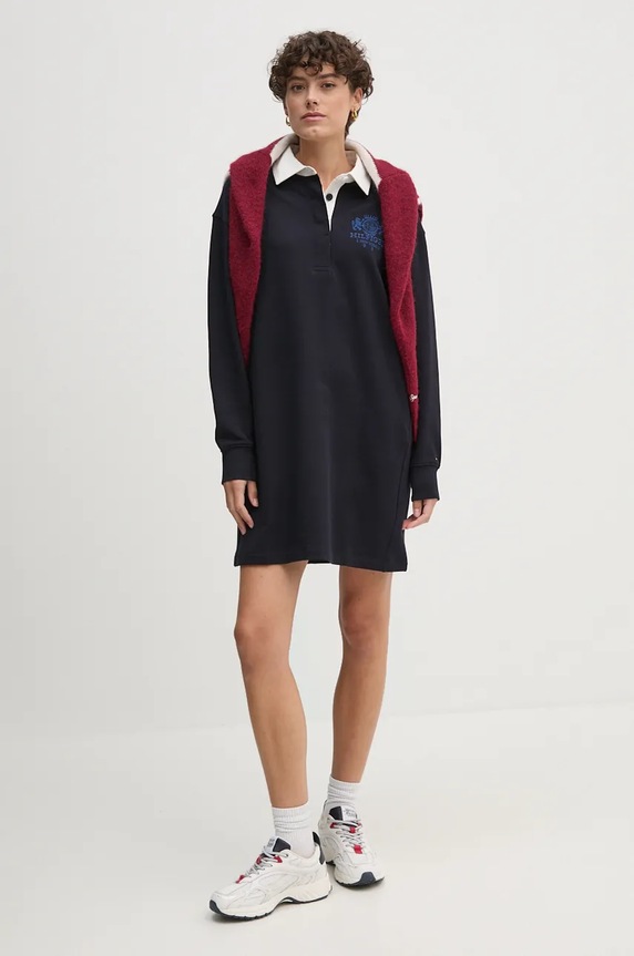 Tommy Hilfiger rochie din bumbac WW0WW42914 bleumarin AW24