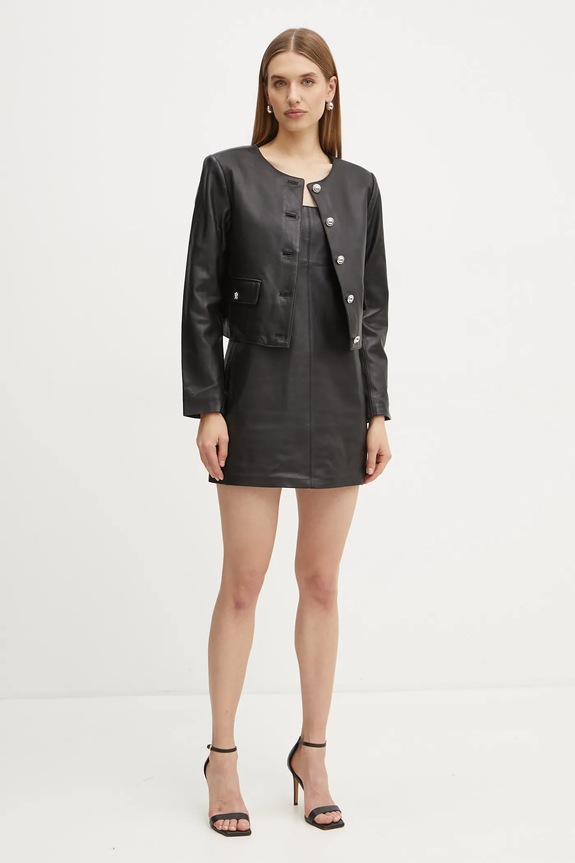 Δερμάτινο φόρεμα MICHAEL Michael Kors MF482Q6FAF μαύρο AW24