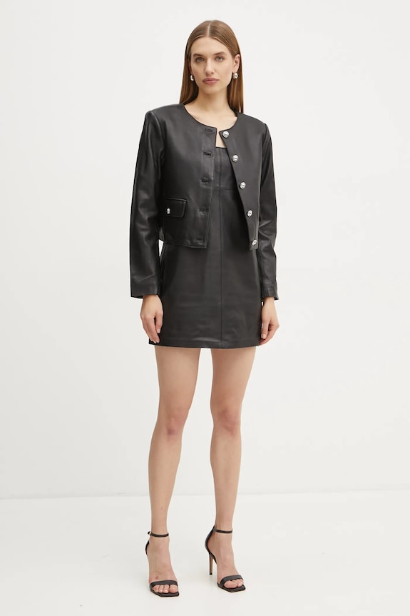 Δερμάτινο φόρεμα MICHAEL Michael Kors MF482Q6FAF μαύρο AW24