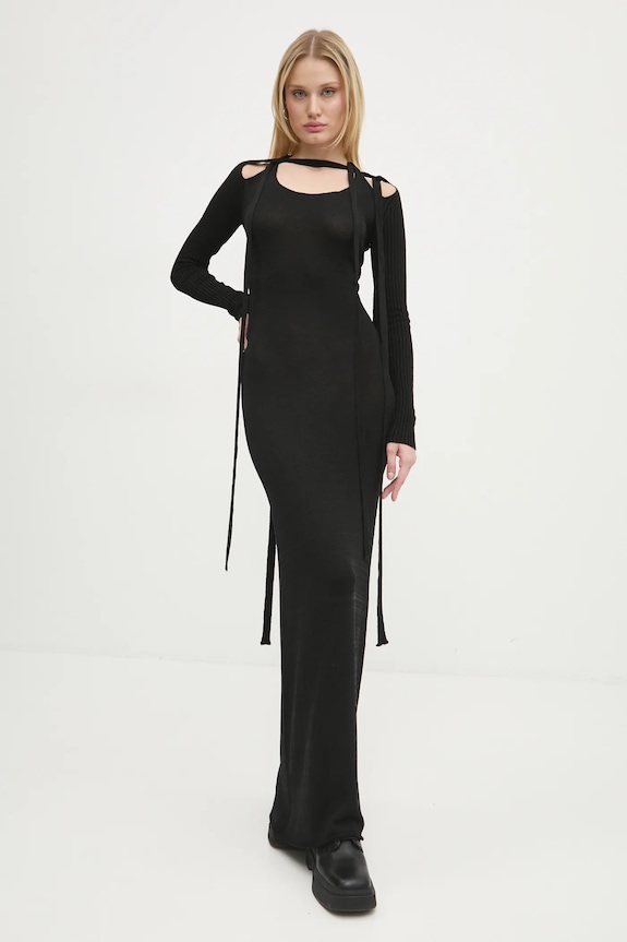 Y/Project sukienka MULTISCARF LONG SLEEVE KNIT DRESS 106DR008 czarny AW24