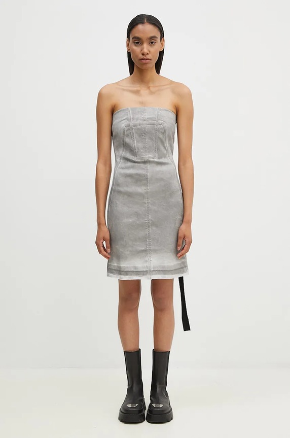 Rick Owens sukienka Splintered Denim Bustier casual szary DS02D2501.HSCF
