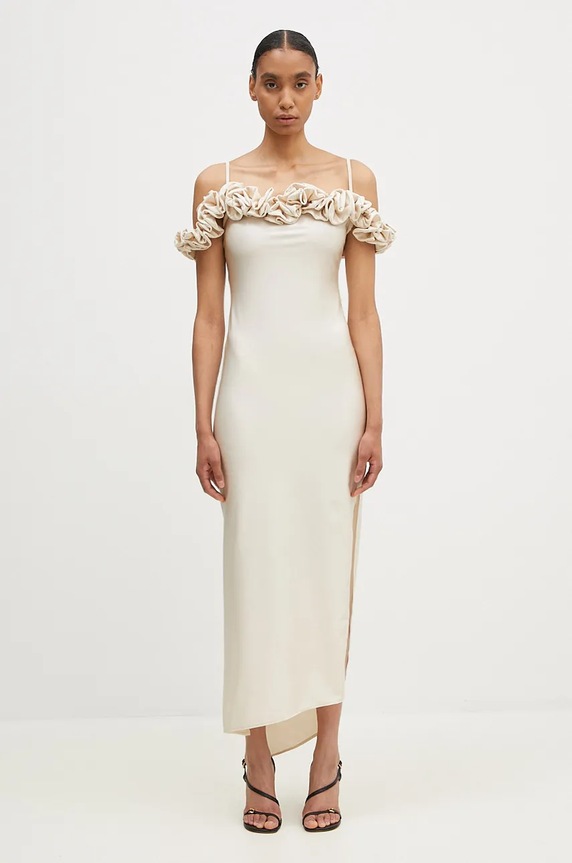Šaty Coperni Ruffle Dress s elastanom béžová COPR113545