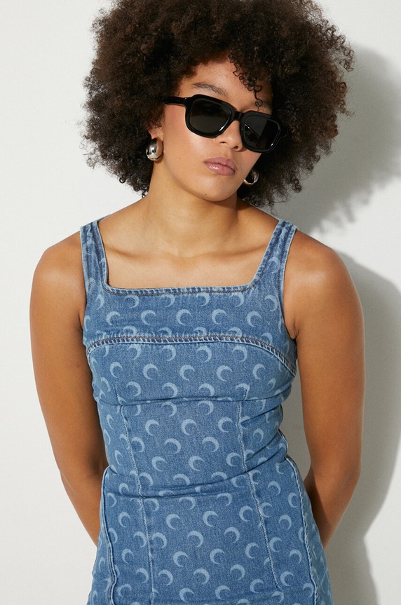 Marine Serre sukienka jeansowa Moon Laser Denim Mini Dress WDR056A niebieski