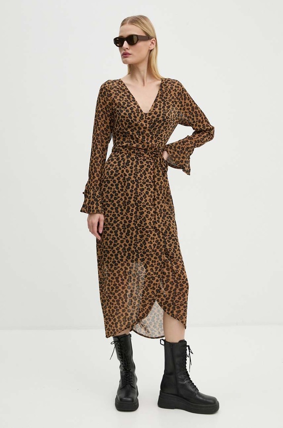 Never Fully Dressed rochie Leopard Sheer Wrap Dress maro NL28459