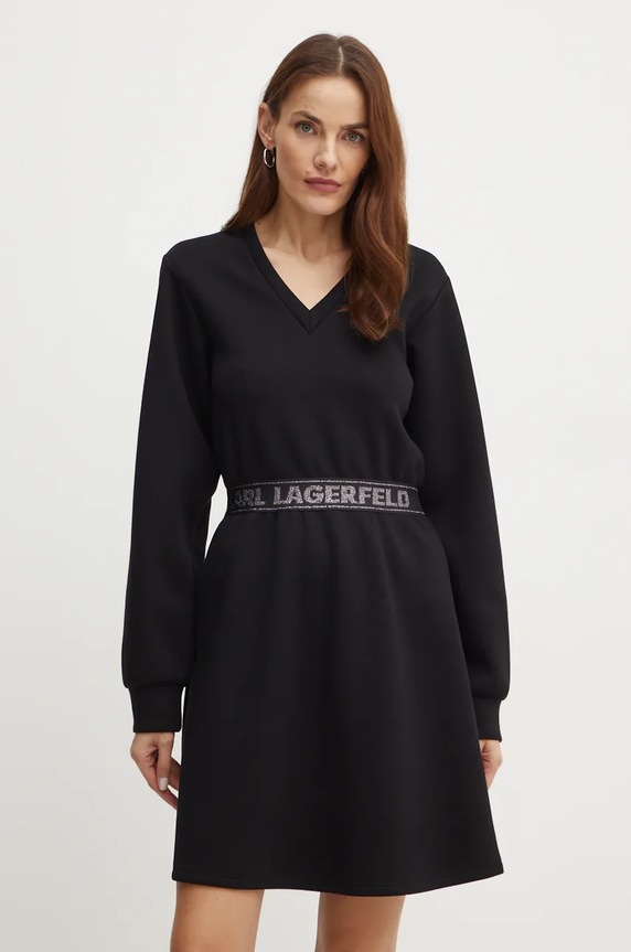 Obleka Karl Lagerfeld Pletenina črna 246W1312